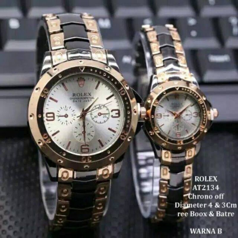 (Grosir)Jam Tangan Couple Rolex Baut Strap Rantai/Tell(Terima Cod)