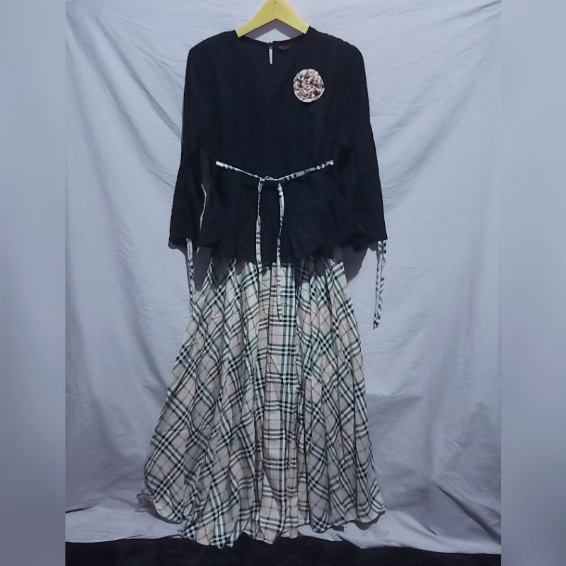 gamis taris busana motif kotak mix polos