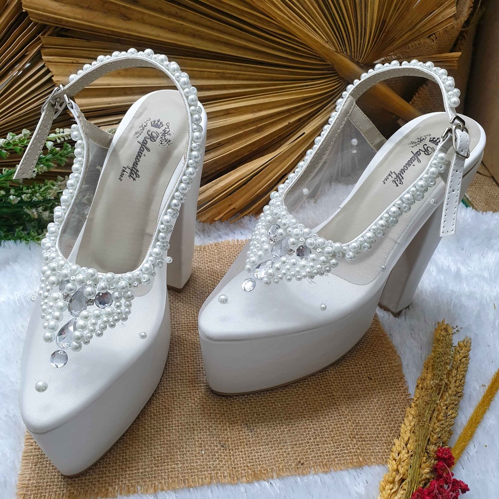 Sepatu wedding cantik kiyarisa putih jaring 15cm