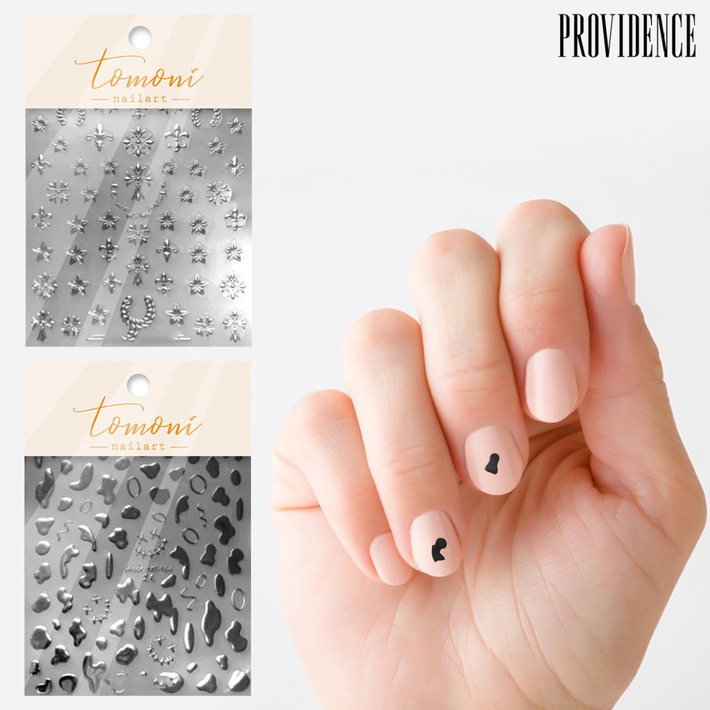 Providence Stiker Nail Art Perekat Diri Tidak Luntur Mudah Tempel Tidak Rontok Ins Gaya DIY 5D Silver Series Nail Art Stiker Decal Perlengkapan Kuku