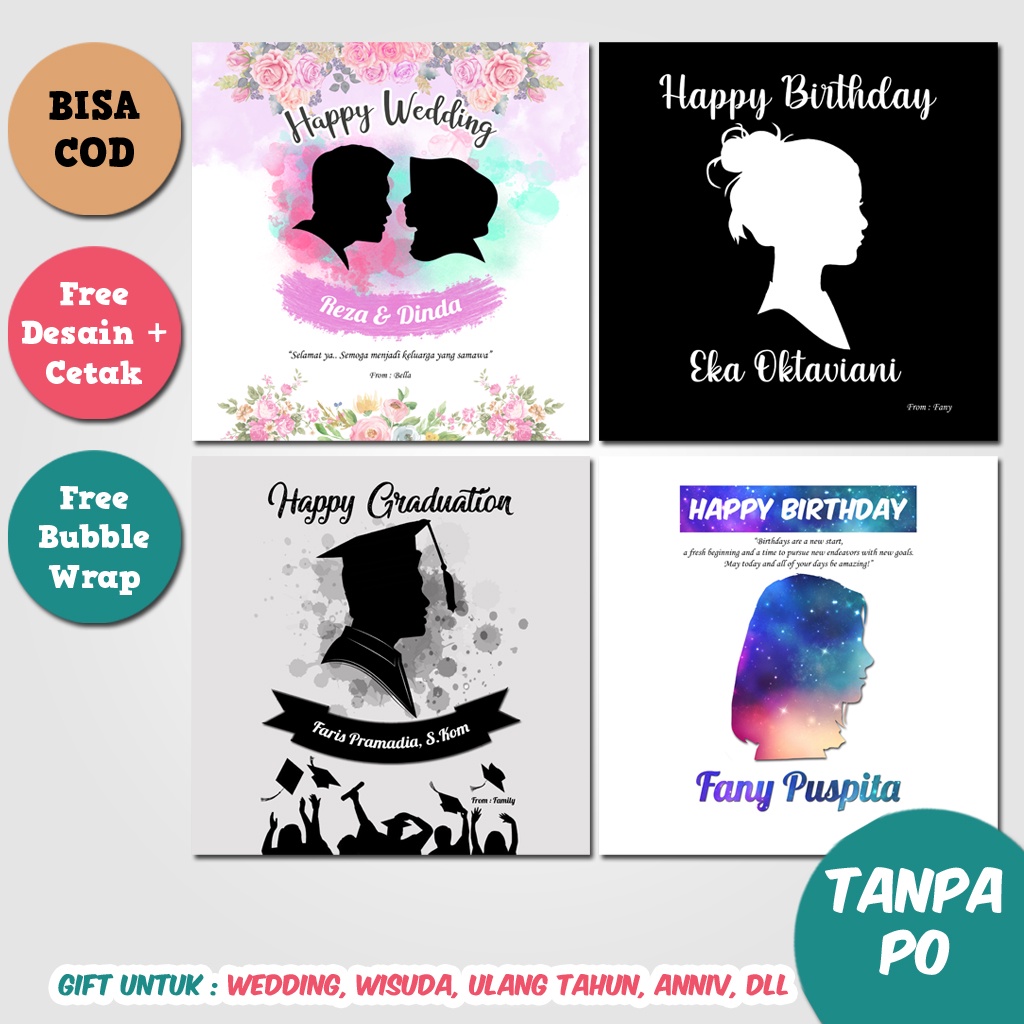 Kado Foto Siluet Wisuda Kado Ulang Tahun Wedding Hiasan Pajangan Dinding Murah Unik - 20X20cm