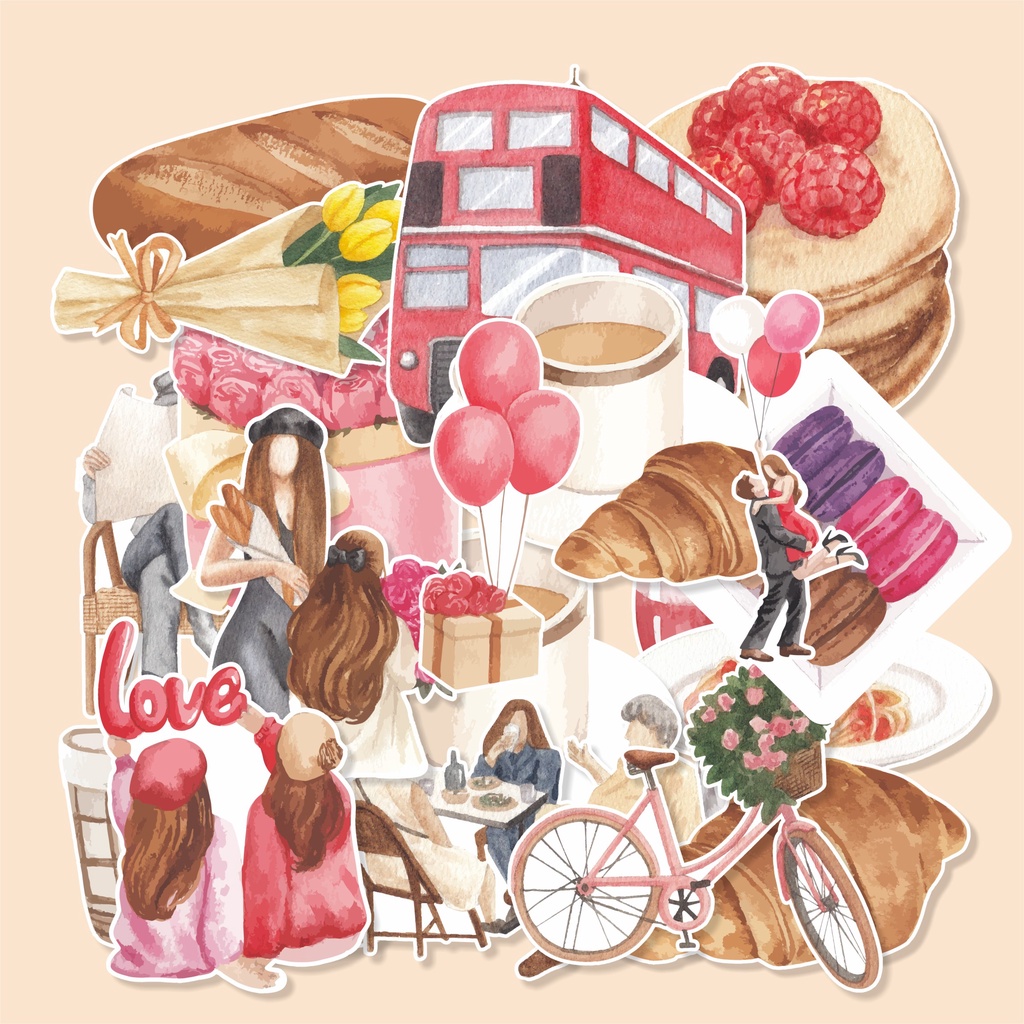 

( 50 pcs ) PARIS-watercolor/random stiker murah/label hp