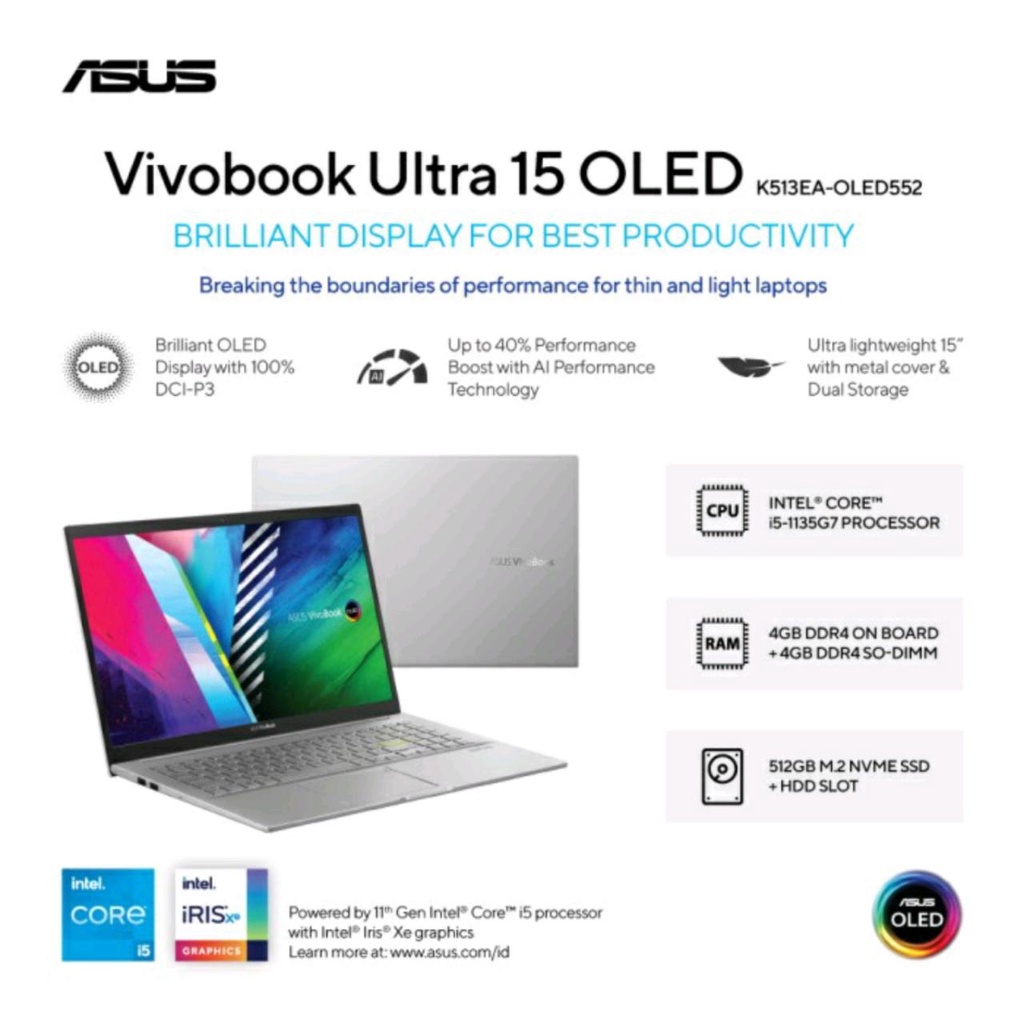 ASUS VivoBook Ultra 15 K513EA-OLED552 - Transparent Silver [Intel® Core™ i5-1135G7 / Intel Iris Xᵉ G