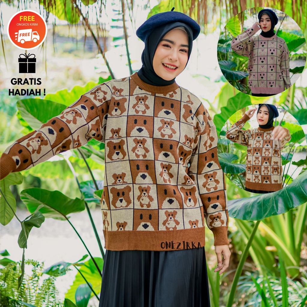 SWEATER RAJUT TEDDY BEAR WANITA OVERSIZE KNITWARE PREMIUM AESTHETIC BISA COD