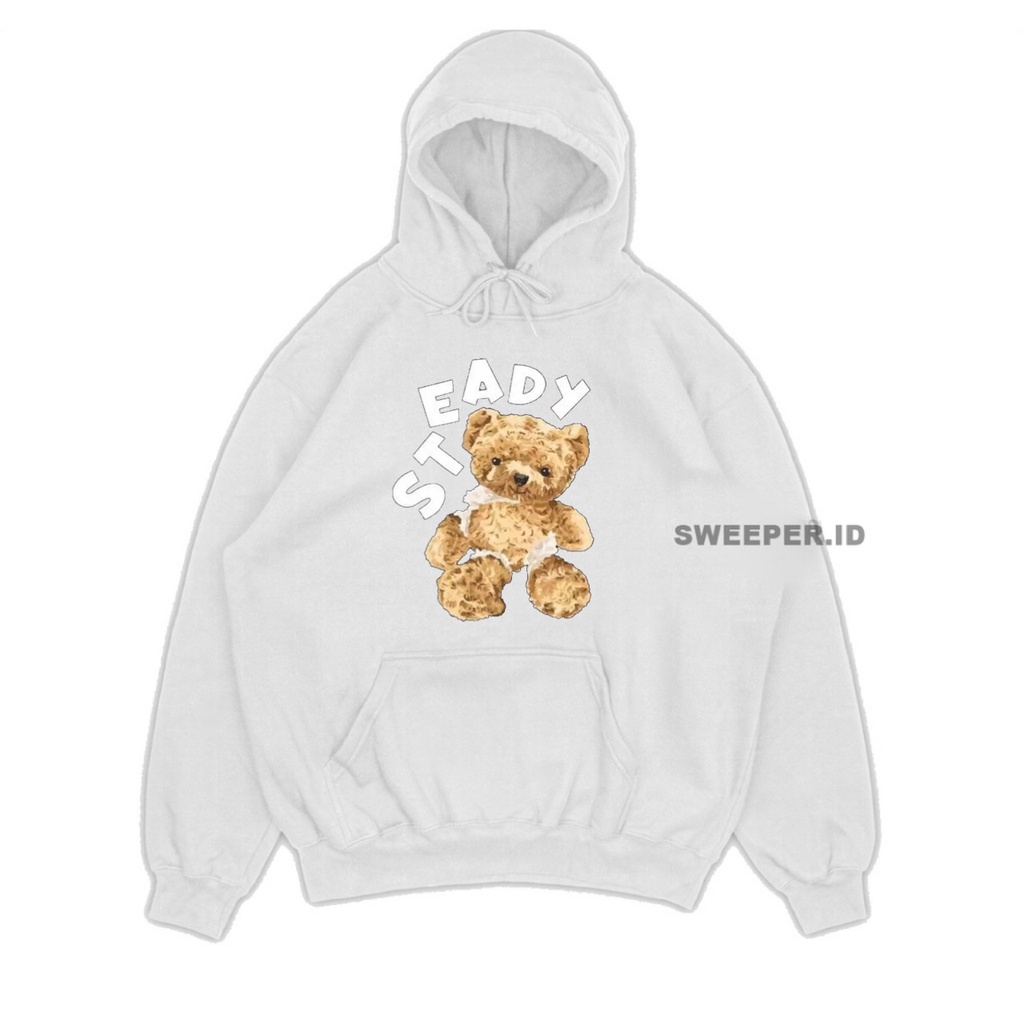 SWEATER HOODIE STEADY BEAR SABLON PRINTING BAHAN FLEECE