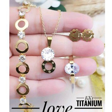 Set Perhiasan Titanium Gold Aksesoris Wanita Terbaru Import Awet Anti Karat 1227e