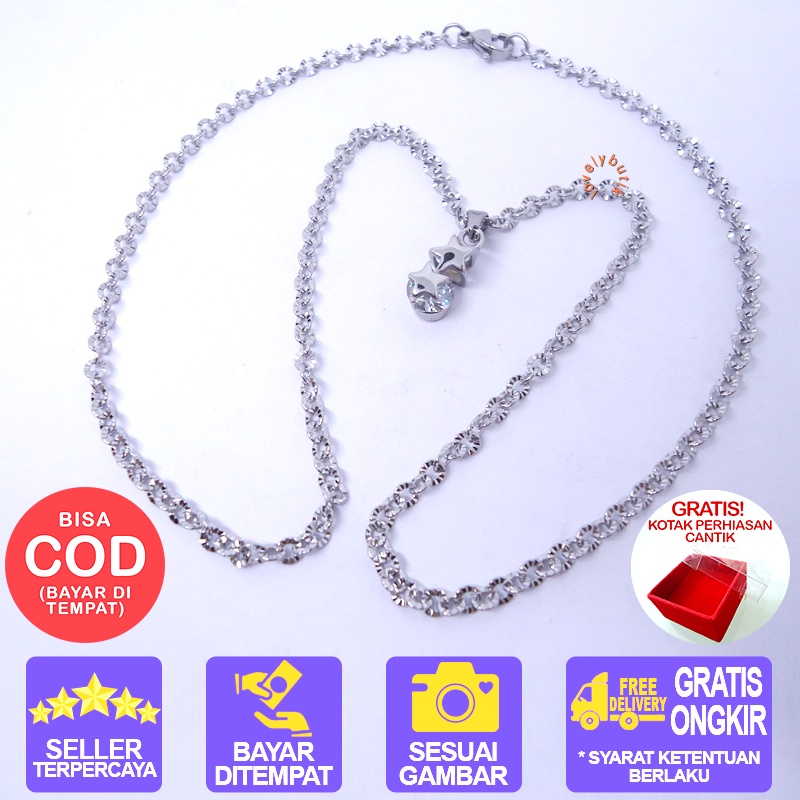 Kalung Titanium Anti Karat Crystal Kalung Titanium Wanita BONUS KOTAK PERHIASAN - Lovelybutik