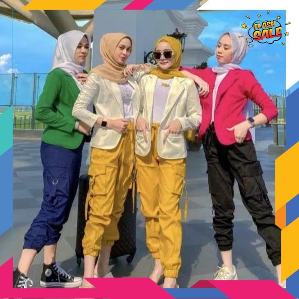 HITAM PUTIH MERAH BIRU HIJAU GOLD SILVER /celana cargo panjang wanita jogger/celana cargo/celana car