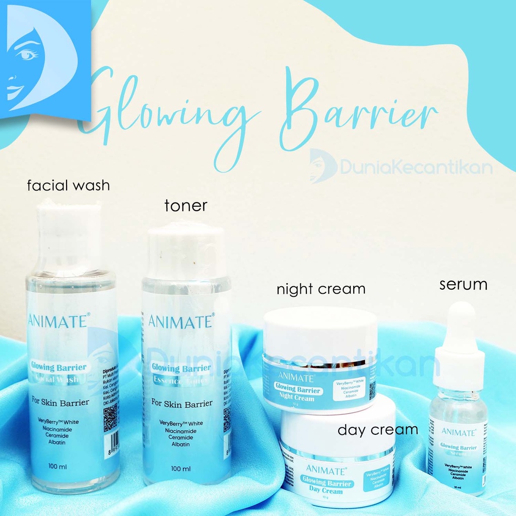 Paket Animate Whitening Pemutih Wajah Glowing Barrier Skin Paket Wajah Penghilang Flek Hitam dan Bekas Jerawat Animate Glowing Barier Skin Repair 5in1 Perawatan Wajah Skincare