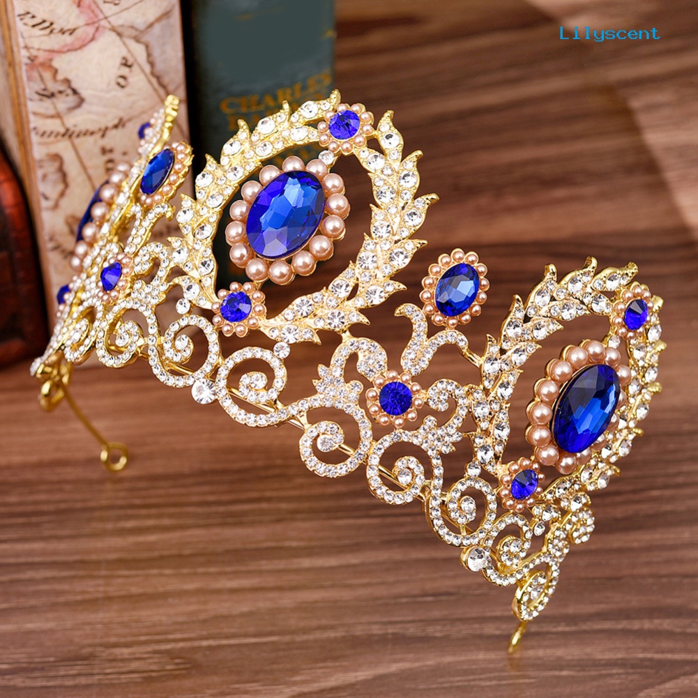 [LS]Baroque Wanita Berlian Imitasi Mahkota Mutiara Imitasi Tiara Anting Set Perhiasan Pernikahan