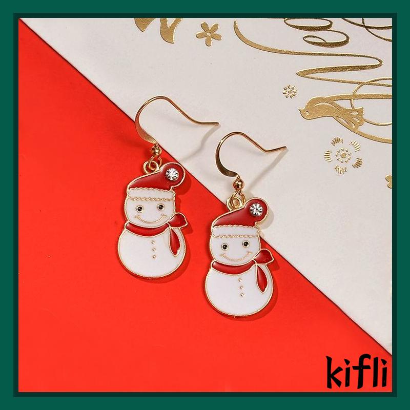 [KD]Alloy Anting Perhiasan Gadis Anting Natal Set Bell Snowman Elk Boots