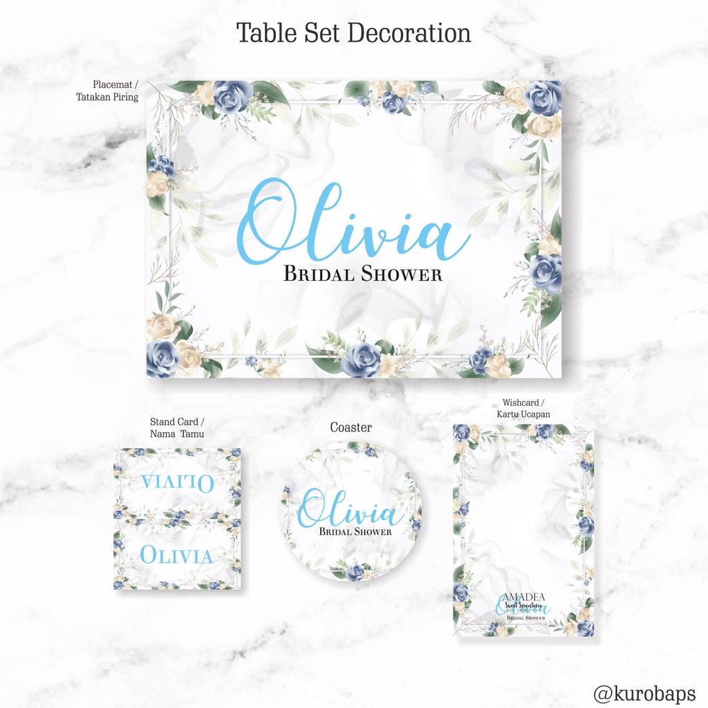 Table Decoration Baby Shower Bridal Shower Birthday Blue Floral rustic