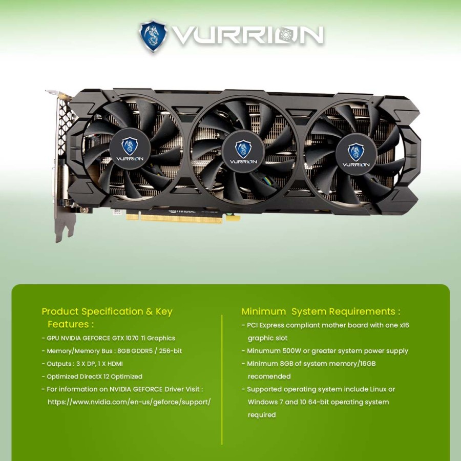 VGA VURRION GTX 1070 TI 8GB GDDR5 256 BIT