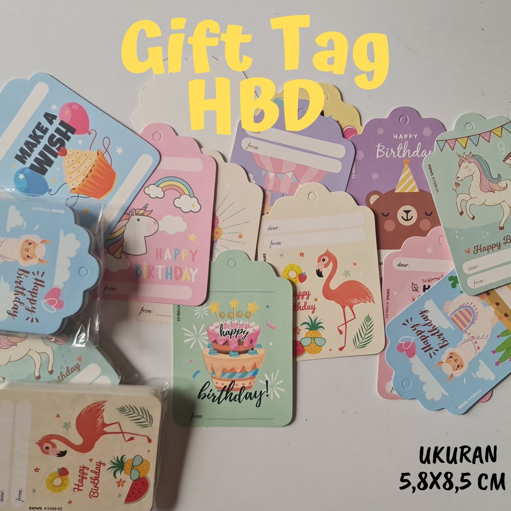 

Hang Tag Sansan Wawa Motif HBD Happy Birthday - Gift Label Hampers Hangtag