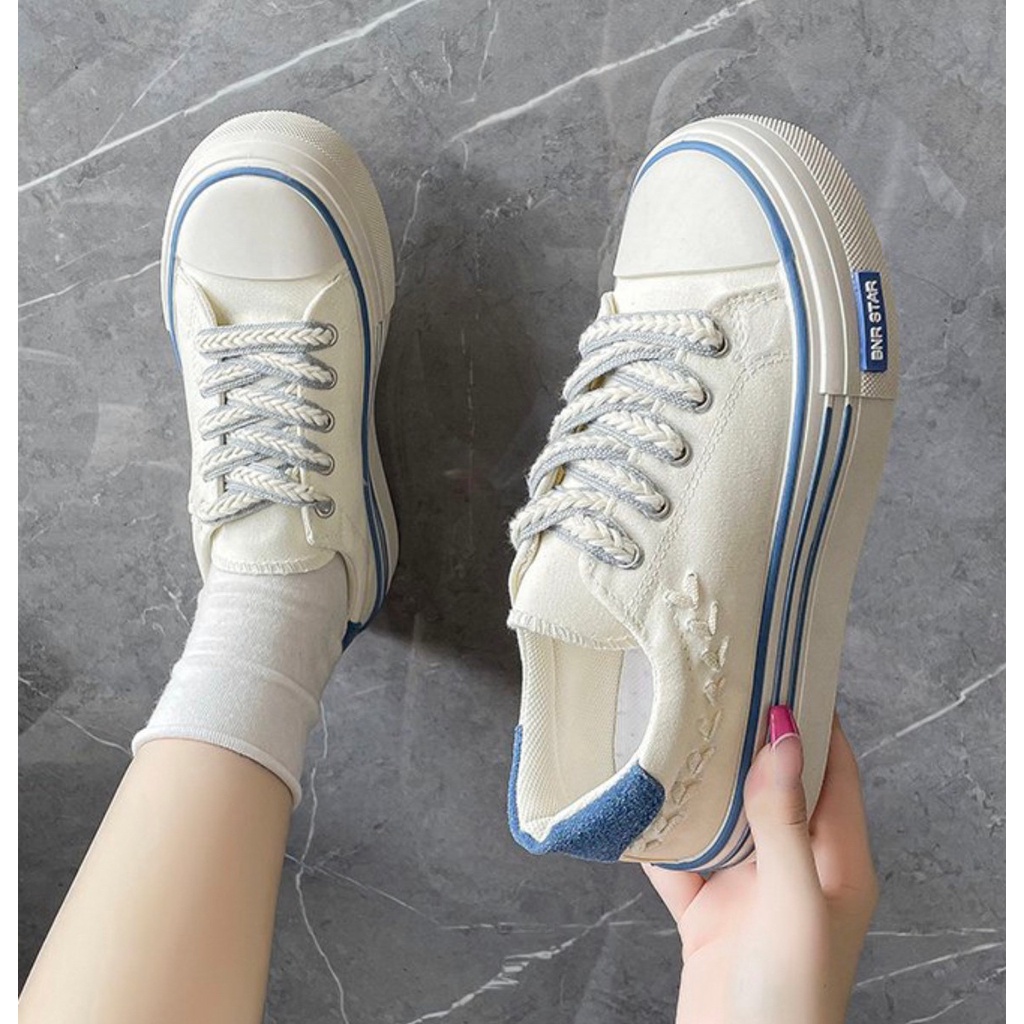 AVANCEID 1826 Sepatu Sneakers Wanita Canvas Kerja Sekolah Fashion Korea Hitam Cream Import