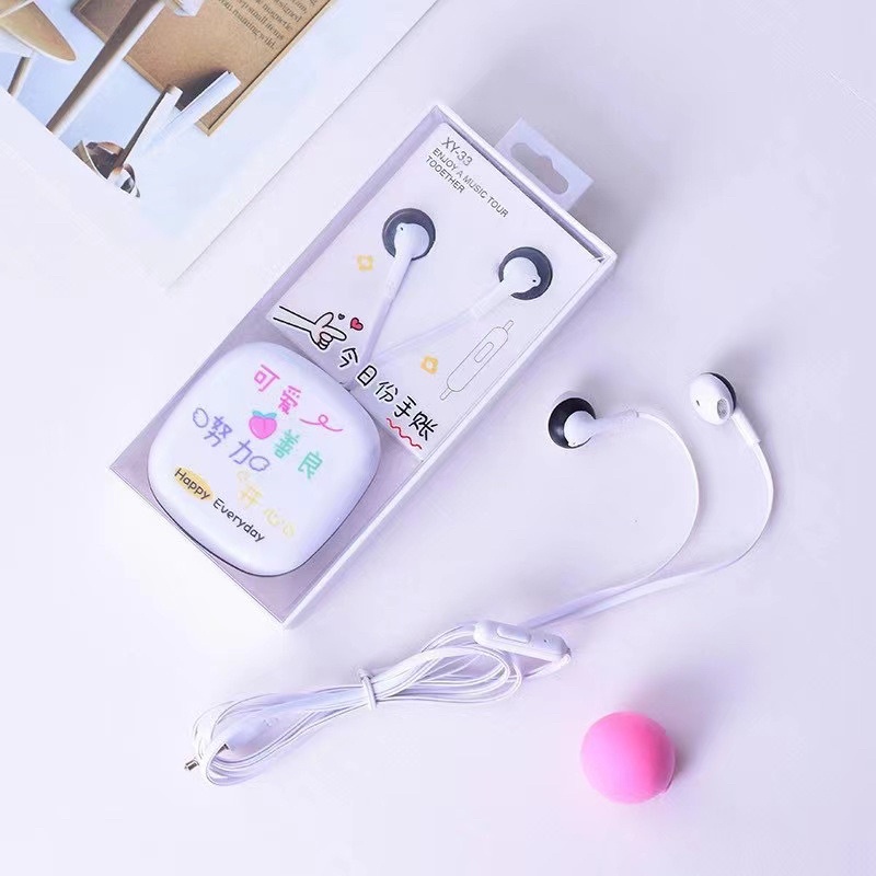 [XY 33 ] Set Headset Earphone motif sweet lovely lisan so cute + Wadah penyimpanan Earphone Motif karakter