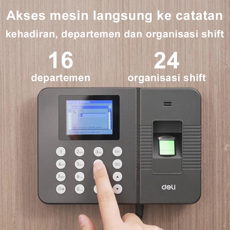 Deli Mesin Absensi Sidik Jari Absen 100.000 Memori Absensi Finger Print USB Fingerprint Attendance Machine