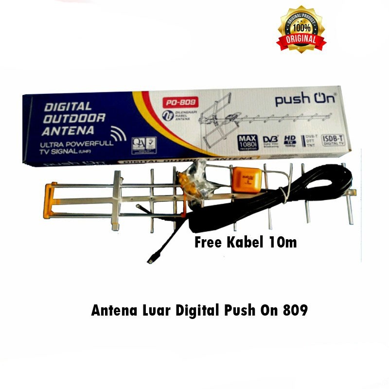 antena outdoor digital + kabel 10 meter merk push on PO-809 bs stb dvb