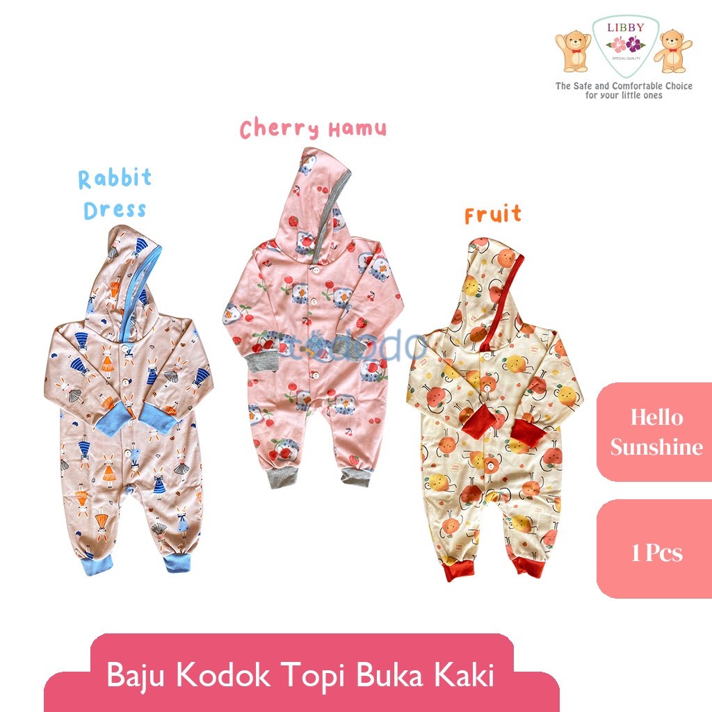 Baju Kodok Panjang Sleepsuit Bayi Jumper Newborn Topi Buka Kaki Libby Motif Hello Sunshine (1 pcs)