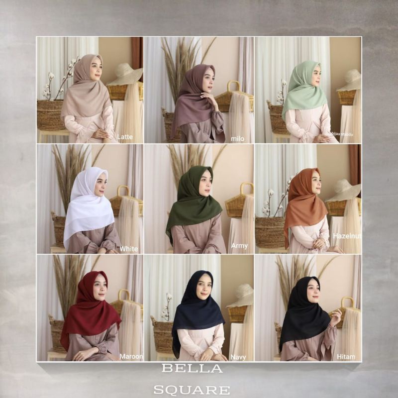 Nama - Bella Squere Hijab Segiempat Polos Pollycotton Hijab Premium