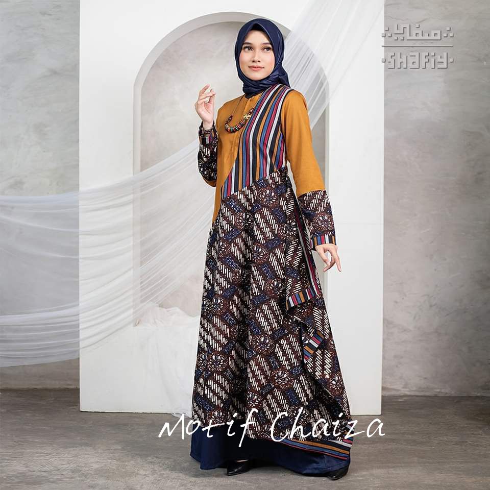 Chaiza Gamis Batik Shafiy Original Modern Etnik Jumbo Kombinasi Polos Tenun Terbaru Dress Wanita Big Size Dewasa Kekinian Cantik Kondangan Muslim XL