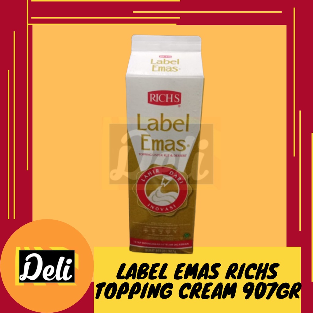 

Richs Gold Label Emas Topping Whip Cream Cair Dessert Kue 907gr