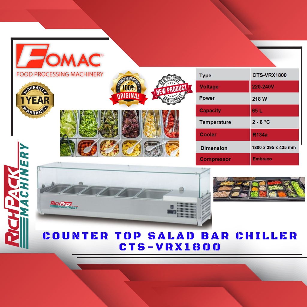 Fomac CTS-VRX1800 Counter Top Salad Bar Chiller Machine Mesin Pendingin Display Salad