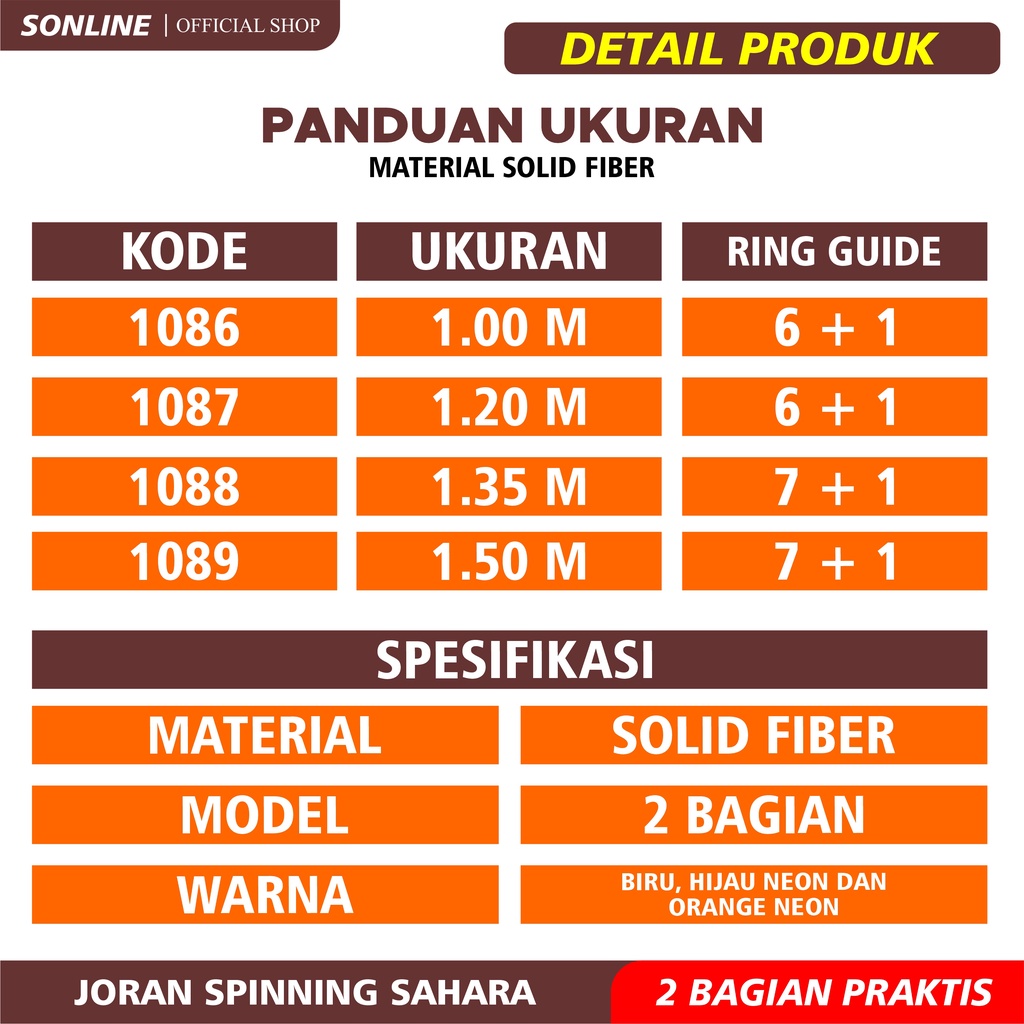 SONLINE- Joran Pancing Model Transparan 1.00m - 1.50m Joran Pancing Bahan Fiber Solid Cocok buat Udang Super Lentur Joran SAHARA