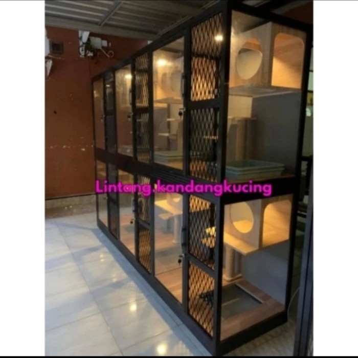 KANDANG KUCING TINGKAT 6 KAMAR. BAHAN ALUMUNIUM & KACA