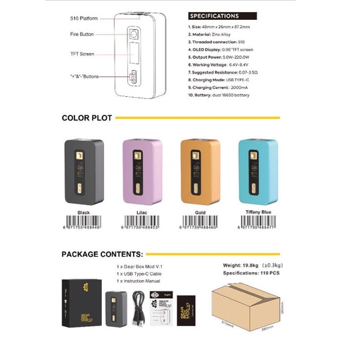 Gear Box Mod V1 220W 18650 by Coil Gear / Coil Gear Mod