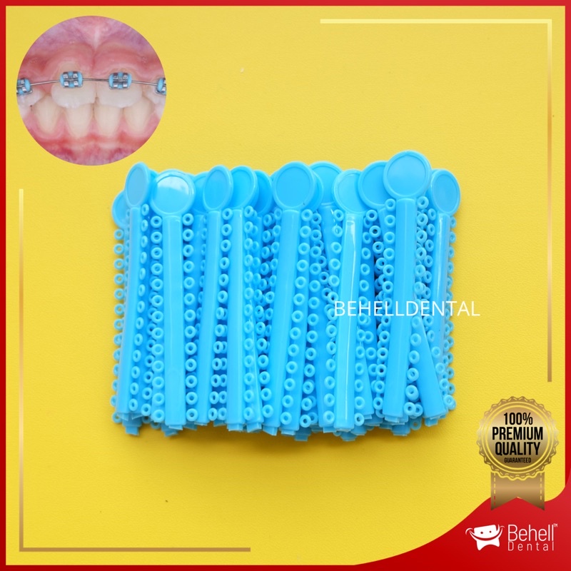 1 PACK ISI 40 PICS TEBAL KARET BEHEL MOTIF POWER O PREMIUM ORIGINAL Warna BABY BLUE / BIRU MUDA SOFT - Ligature Ties Tie - Dental Rubber Band Elastis Braces Ortho Orthodontik Orthodontics Kawat Gigi Behelldental