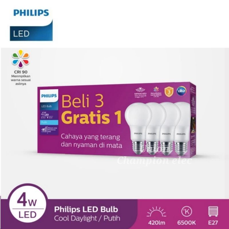 Lampu PHILIPS LED Pack 4w/4 watt isi 4 pcs CDL 6500K