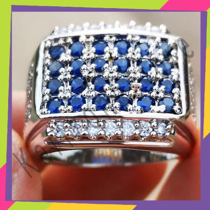 Cincin Pria Super Mewah Batu King Blue Saphire