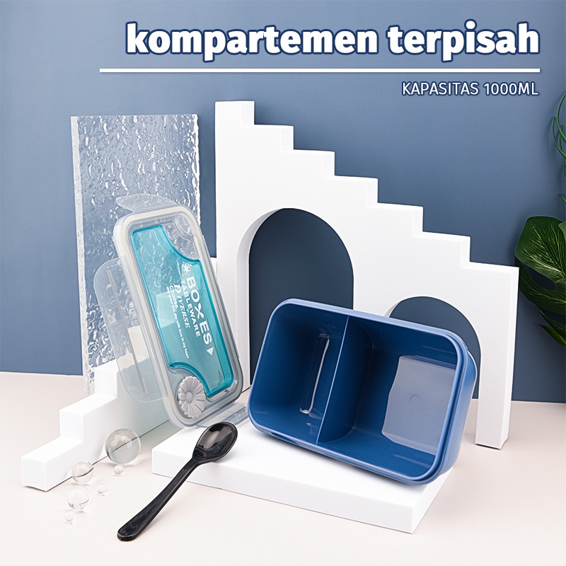 Lunch Box Boxes Kotak Makan + Sendok Kotak Bekal Kekinian Portable Anti Tumpah