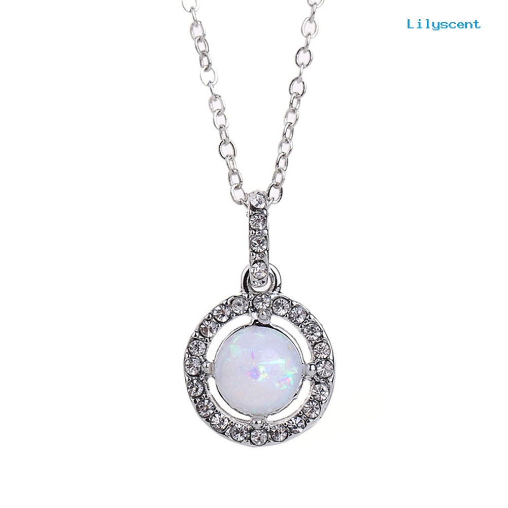 [LS] Shiny Women Round Opal Rhinestone Charm Rantai Kalung Hadiah Perhiasan Perjamuan