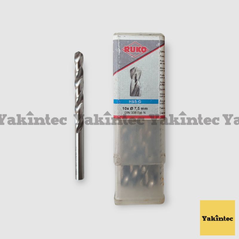 Mata Bor Twist Drill Besi & Kayu Original RUKO 7.5 mm DIN 338 HSS-Ground