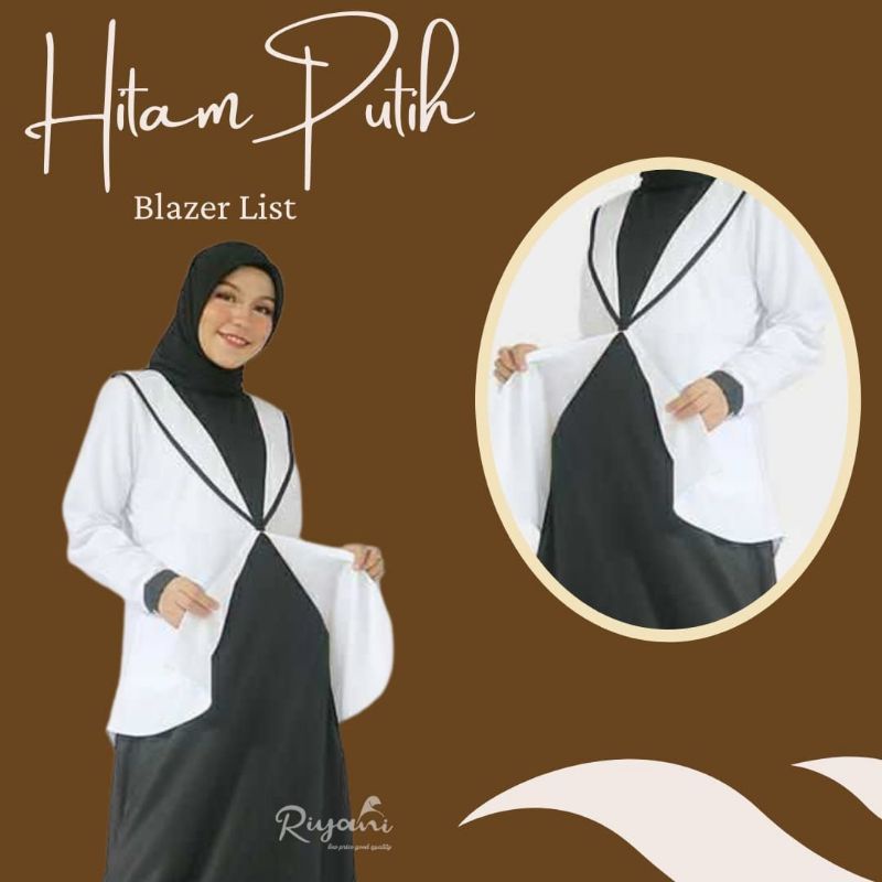 Gamis Twopiece Hitam Putih Blazer List by Riyani/gamis kerja hitam putih/seragam kerja hitam putih