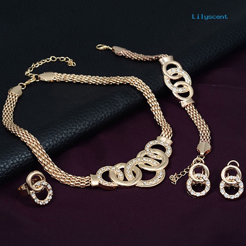 [LS] Wanita Pengantin Kristal Choker Kalung Anting Gelang Lampu Gantung Cincin Perhiasan Set