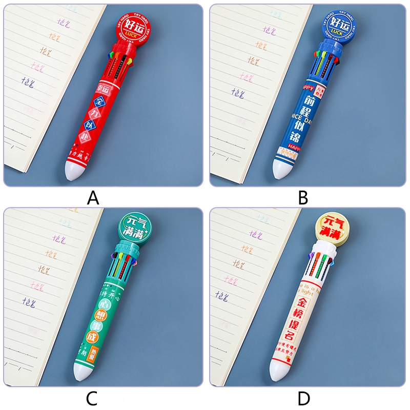 10warna 0.5mm Kreatif Kata Inspirasi Ballpoint Pulpen Mahasiswa Portabel Pena Peluru Ditarik Pena Bola