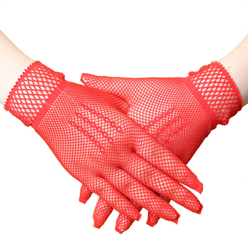 LTX-15 sarung tangan fishnet net jaring wedding glove gloves pengantin sangjit hitam putih merah