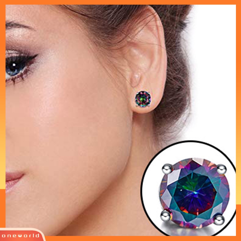 [WONE] Klasik Unisex Multicolor Cubic Zirconia Hias Telinga Stud Anting Perhiasan Hadiah