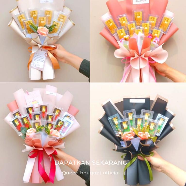 [A-G2G] ✉] BUKET EMAS Antam MINI Bucket Bunga pake emas minigram 24karat 0,002 Besar 25cm bouquet Dr