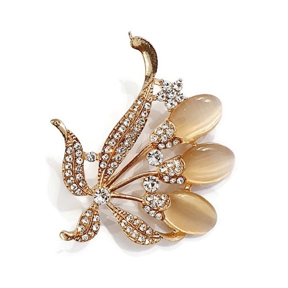 Korea High-end Mutiara Oval Berlian Imitasi Bros Perhiasan Populer