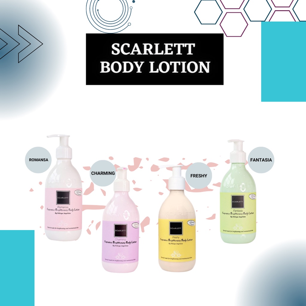 Scarlett body lotion whitening handbody fantasia romansa charming freshy mencerahkan dan melembabkan badan