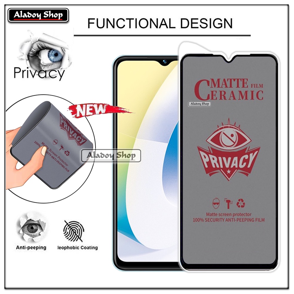 Tempered Glass Anti SPY Vivo Y22/Y22S Anti Gores Privacy + Tempered Glass kamera dan Skin Carbon