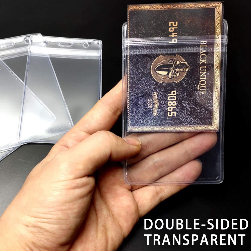 10pcs Kantong Penyimpanan Kartu Anti Hilang Tahan Air Bening Bank Card Holder Ukuran Standar ID Card Sleeves Zip-lock Design Case Kartu Kerja Untuk Kantor Sekolah Perusahaan Pameran