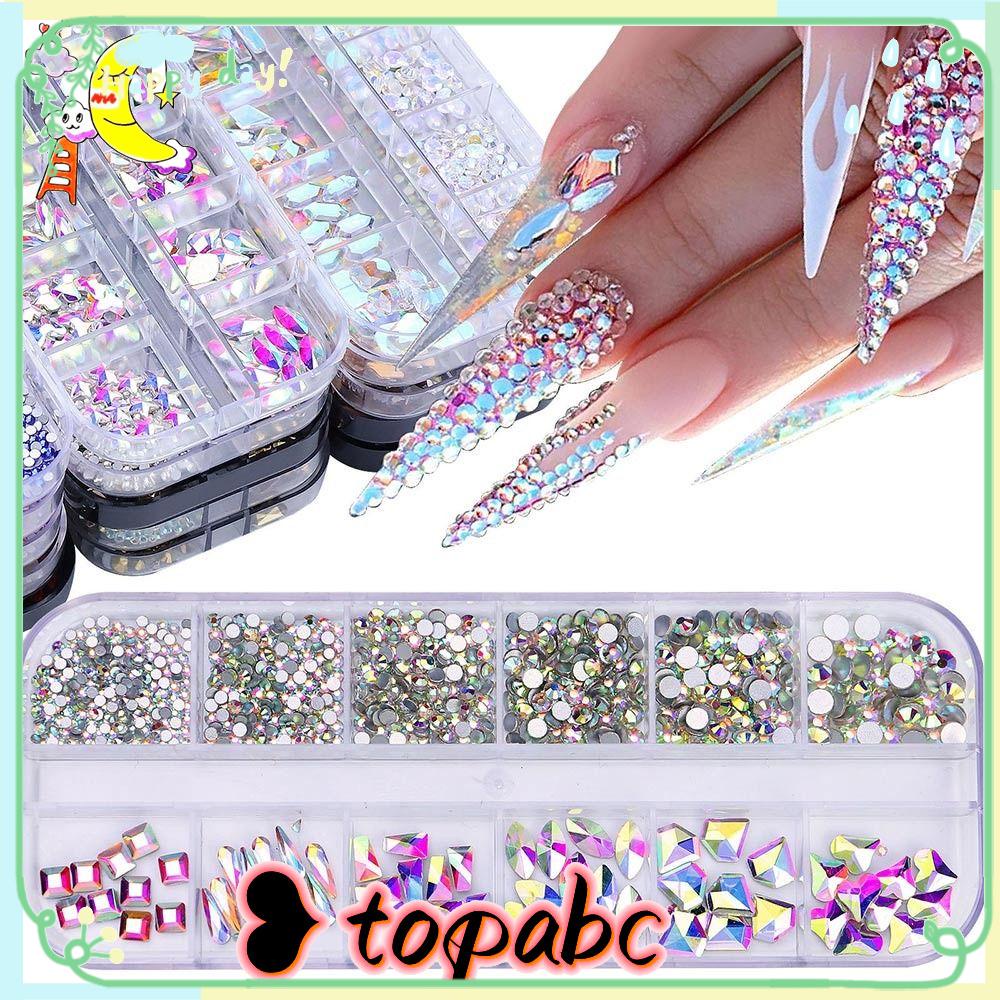 TOP 12Gird Box Nail Art Diamond Irregular Nail Art Decoration Nail Glitter Flatback Diamond