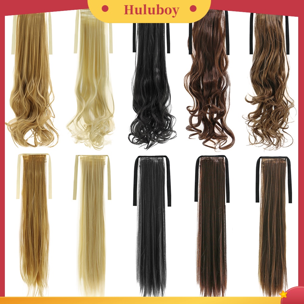Wig Rambut Extension Ponytail Model Panjang Lurus Keriting Dengan Klip Pita