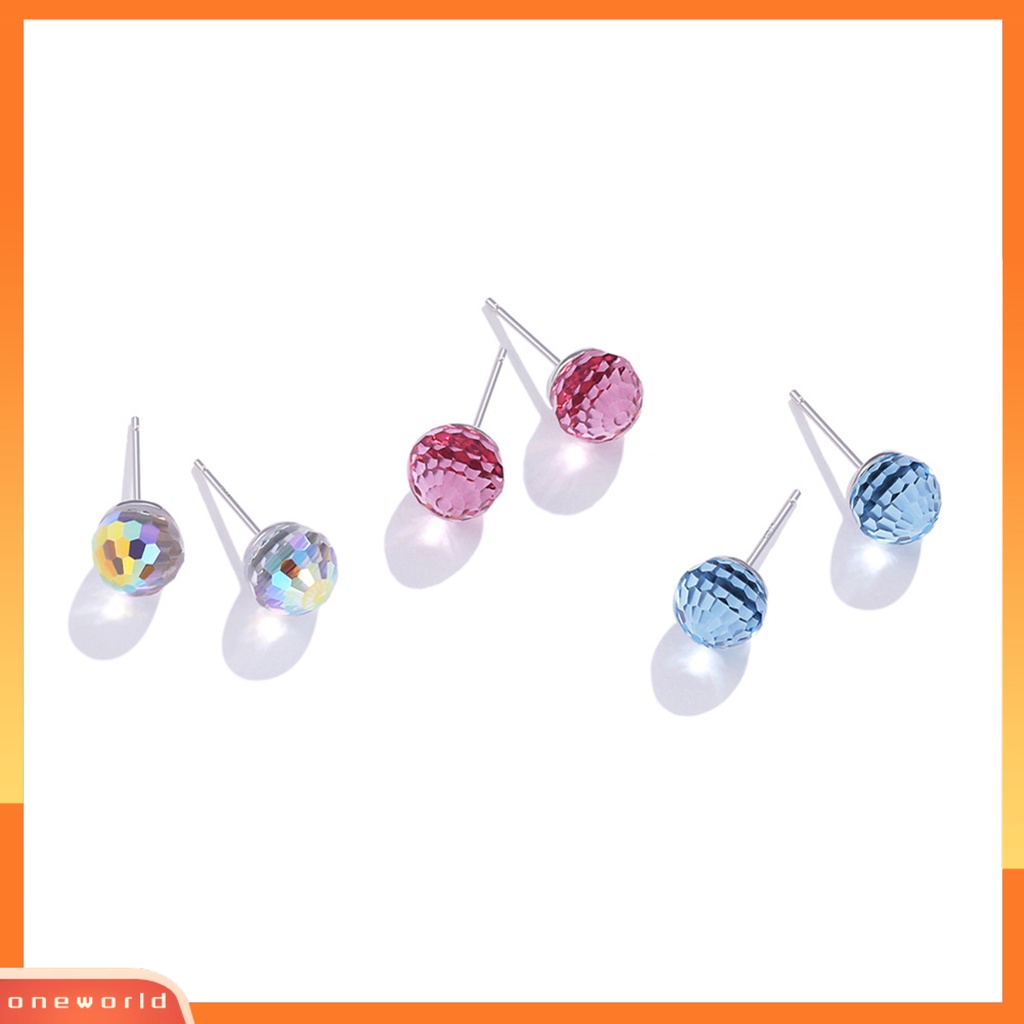 [WONE] Wanita Ear Studs Anti Tarnish Sterling Silver Anting Tusuk Kristal Imitasi Bulat Untuk Kehidupan Sehari-Hari