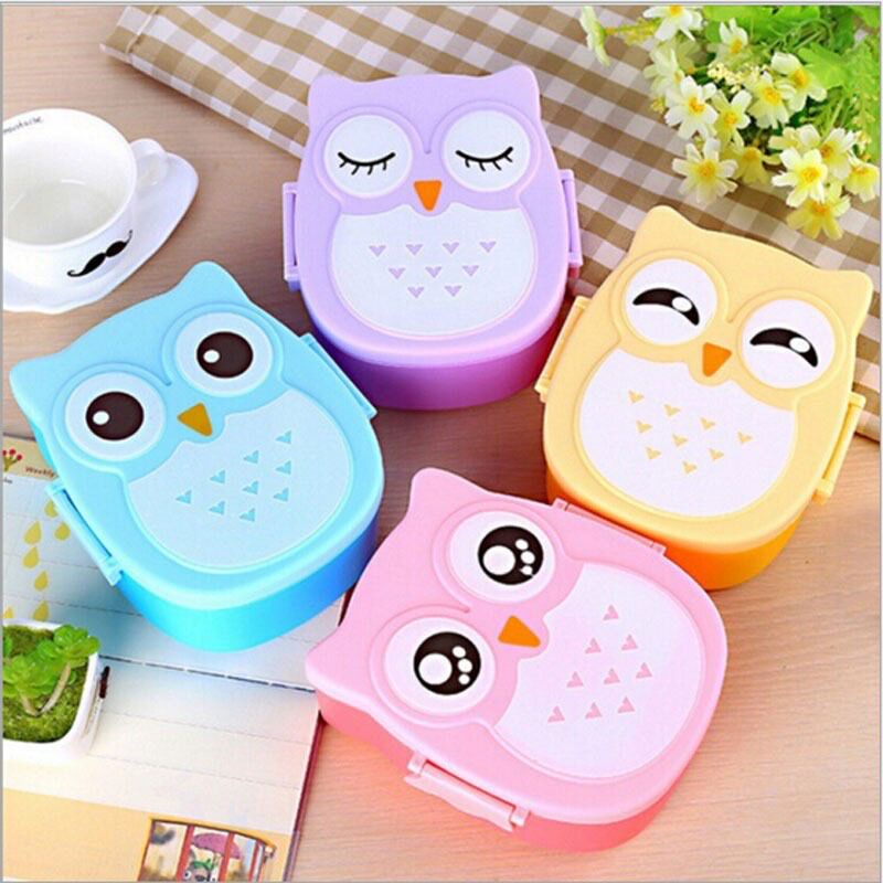 TEMPAT MAKAN LUCU GAMBAR OWL LUNCH BOX BURUNG HANTU LUCU DENGAN SENDOK TEMPAT MAKAN SEKAT 2